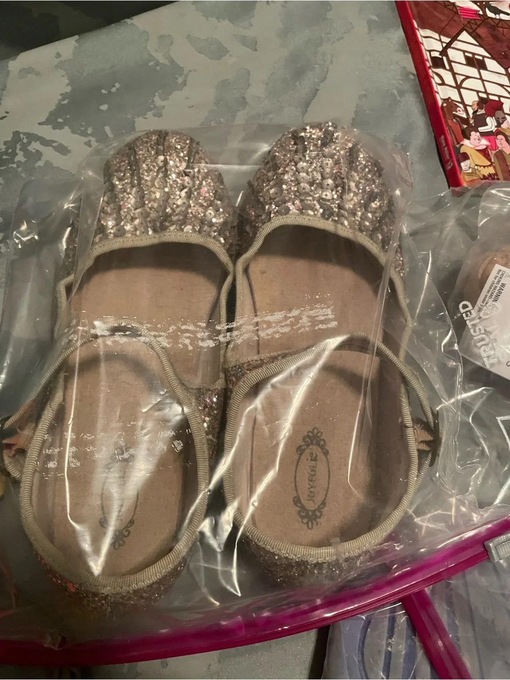 JoyFolie Girls Glitter Mary Jane Flats in Rose Gold
